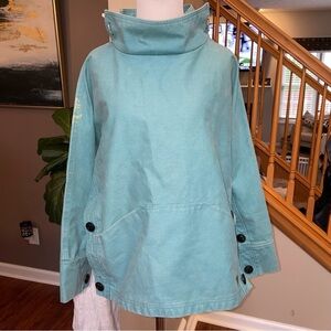 MOUSQUETON FRENCH BRETON WOMEN'S YELO BUTTONED JACKET TURQUOISE BLUE GREEN LARGE